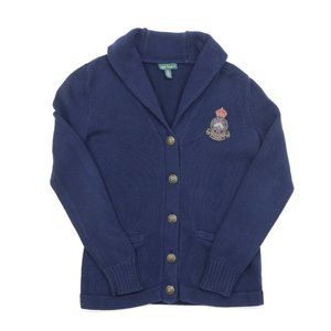 Lauren Ralph Lauren Women Medium Metal Button Shawl Cardigan Sweater Crest Chest